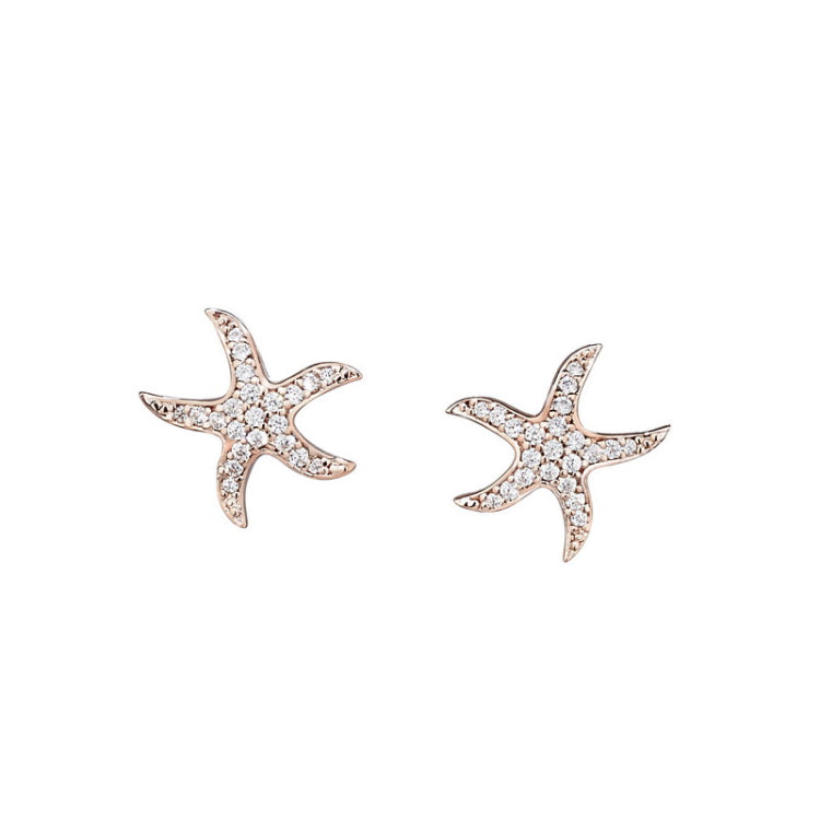 Rose gold vermeil sterling silver micropave starfish earrings with simulated diamonds
