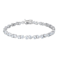 Platinum finish sterling silver two stone waves bracelet with simulated diamond  - 7.25