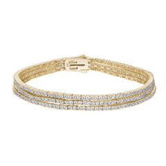 gold vermeil sterling silver three row  bracelet with simulated diamonds - 7.25