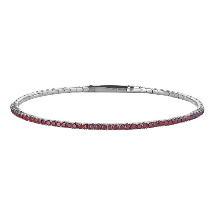 platinum finish sterling silver single row flexible bracelet with 1.75mm simulated garnet birthstones