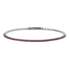 platinum finish sterling silver single row flexible bracelet with 1.75mm simulated garnet birthstones