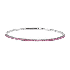 Platinum Finish Sterling Silver Single Row Pink Simulated Sapphire Birthstones