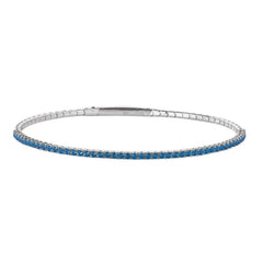Platinum Finish Sterling Silver Single Row Simulated Blue Topaz Birthstones