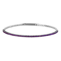 Platinum Finish Sterling Silver Single Row Flexible Bracelet with 1.75mm Simulated Amethyst Birthstones