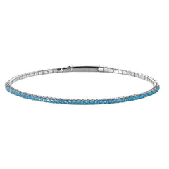 Platinum Finish Sterling Silver Single Row Flexible Bracelet with 1.75mm Simulated Aquamarine Birthstones