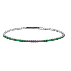 Platinum Finish Sterling Silver Single Row Simulated Emerald Birthstones