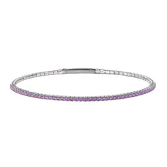 Platinum Finish Sterling Silver Single Row Simulated Light Amethyst Birthstones