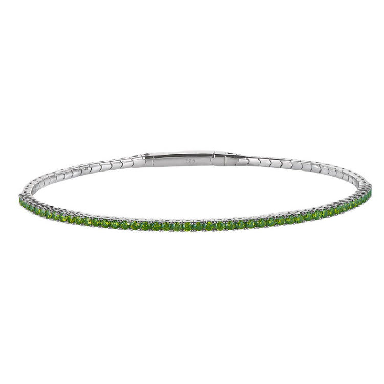 Platinum Finish Sterling Silver Single Row Simulated Peridot Birthstones