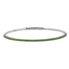 Platinum Finish Sterling Silver Single Row Simulated Peridot Birthstones
