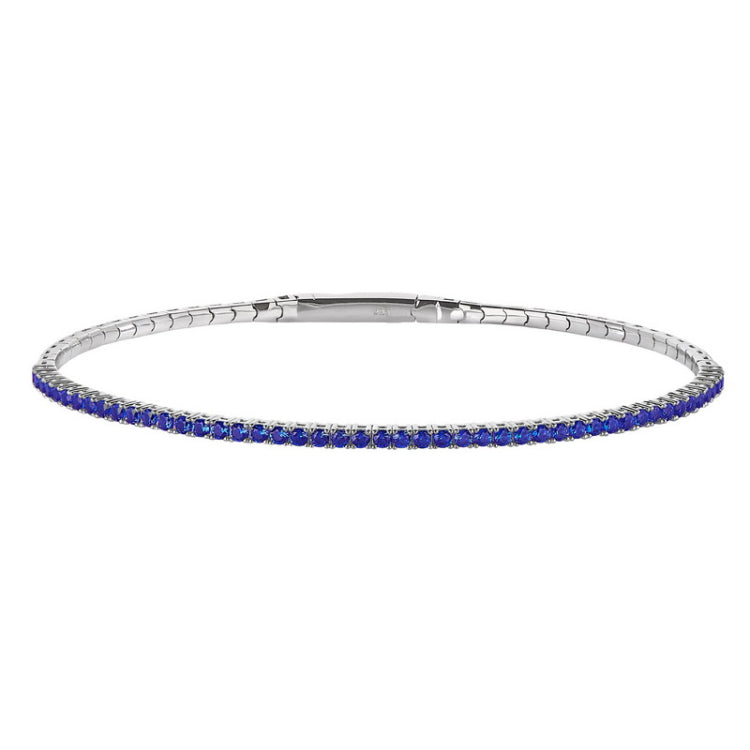 Platinum Finish Sterling Silver Single Row Simulated Sapphire Birthstones