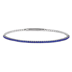 Platinum Finish Sterling Silver Single Row Simulated Sapphire Birthstones