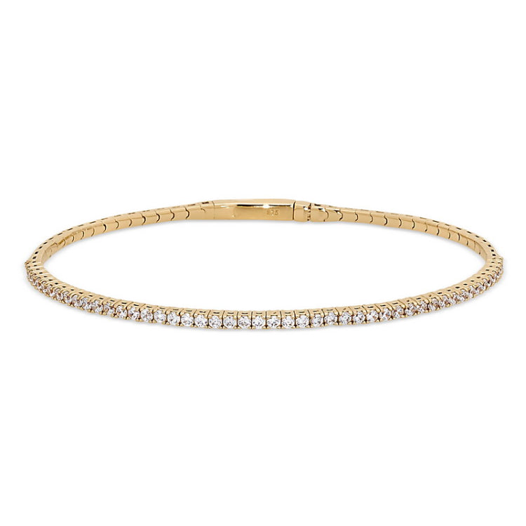 Gold Vermeil Sterling Silver Single Row Flexible Bracelet with 1.75mm Simulated Diamonds