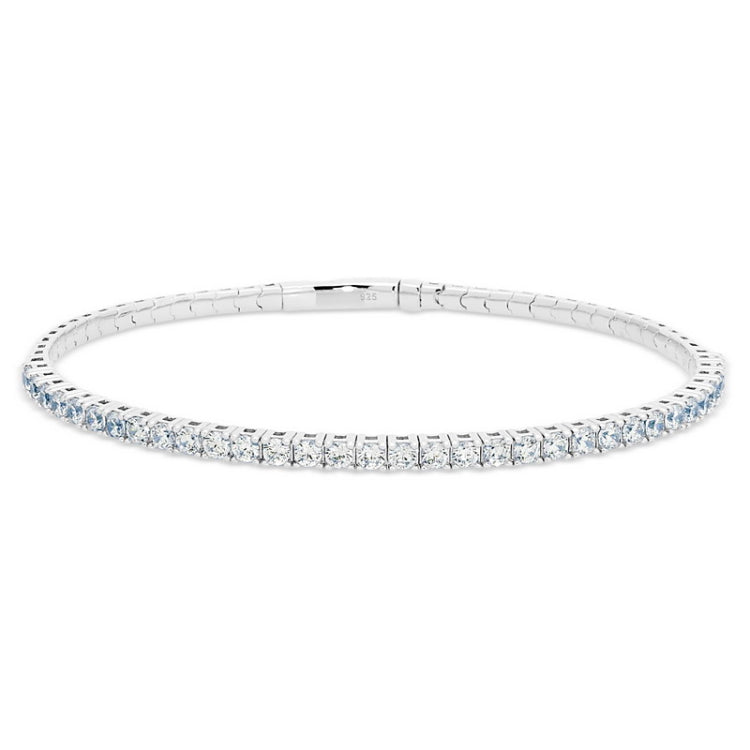platinum finish sterling silver single row flexible bracelet with 2.5mm simulated diamonds