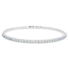 platinum finish sterling silver single row flexible bracelet with 2.5mm simulated diamonds