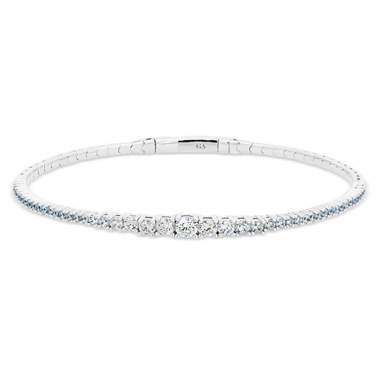platinum finish sterling silver single row flexible bracelet with small graduated simulated diamonds