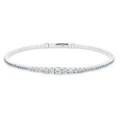 platinum finish sterling silver single row flexible bracelet with small graduated simulated diamonds
