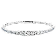 platinum finish sterling silver single row flexible bracelet with large graduated simulated diamonds
