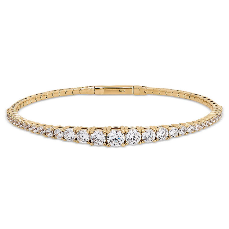 gold vermeil sterling silver single row flexible bracelet with large graduated simulated diamonds