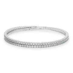 platinum finish sterling silver double wrap flexible bracelet with simulated diamonds