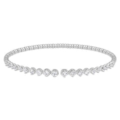 platinum finish sterling silver open top flexible bracelet with graduated simulated diamonds
