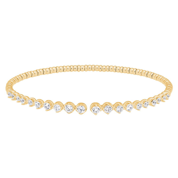 gold vermeil sterling silver open top flexible bracelet with graduated simulated diamonds