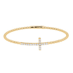 gold vermeil sterling silver cross flexible bracelet with simulated diamonds