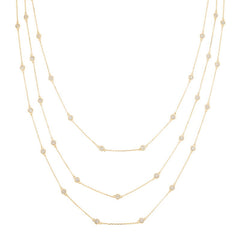 Gold vermeil finish sterling micropave 3 chain layered tin cup necklace with simulated diamonds on 16 - 18 adjustable chain