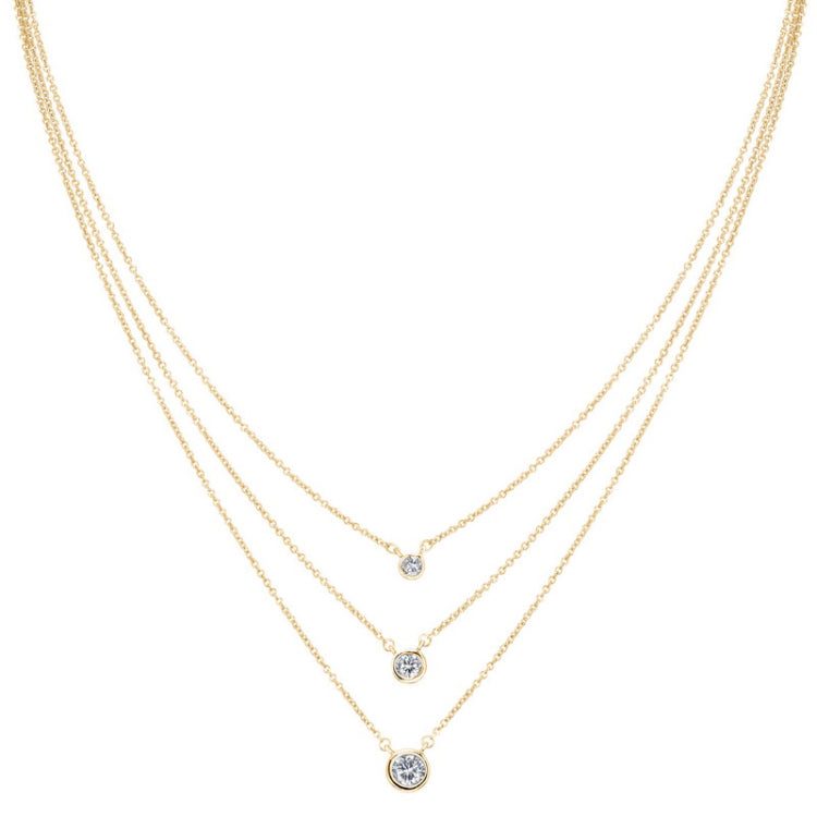 Gold vermeil sterling silver micropave 3 chain layered necklace. simulated diamond on 16 - 18 adjustable chain