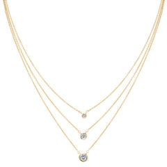 Gold vermeil sterling silver micropave 3 chain layered necklace. simulated diamond on 16 - 18 adjustable chain