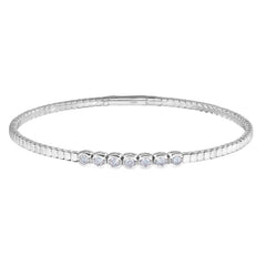 platinum finish sterling silver flexible bracelet with 7 bezel set simulated diamonds