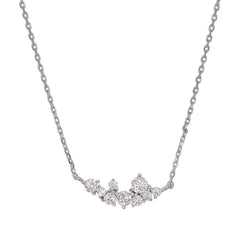Platinum finish sterling silver necklace with a cluster of simulated diamonds on 16-18 adjustable chain