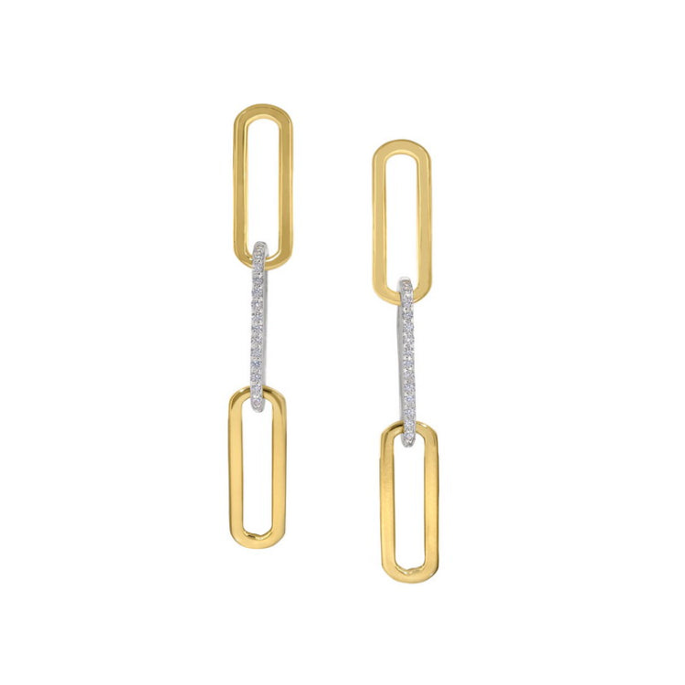 Gold vermeil sterling silver 3 link paperclip earrings with gold vermeil finish center link with simulated diamonds