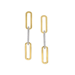 Gold vermeil sterling silver 3 link paperclip earrings with gold vermeil finish center link with simulated diamonds