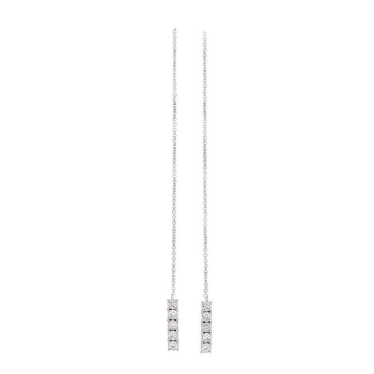 Platinum finish sterling silver threader drop earrings with 8 simulated diamonds