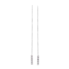 Platinum finish sterling silver threader drop earrings with 8 simulated diamonds