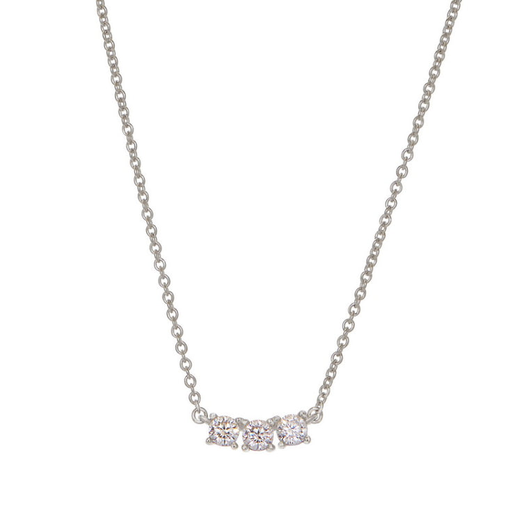 Platinum finish sterling silver necklace with 3 round simulated diamonds on 16-18 adjustable chain