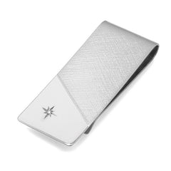 Rhodium Finish Florentine Two-Tone Money Clip .0075 Pt Diamond