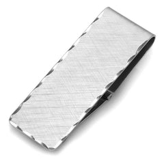 Rhodium Finish Hinged Money Clip Scallop Border