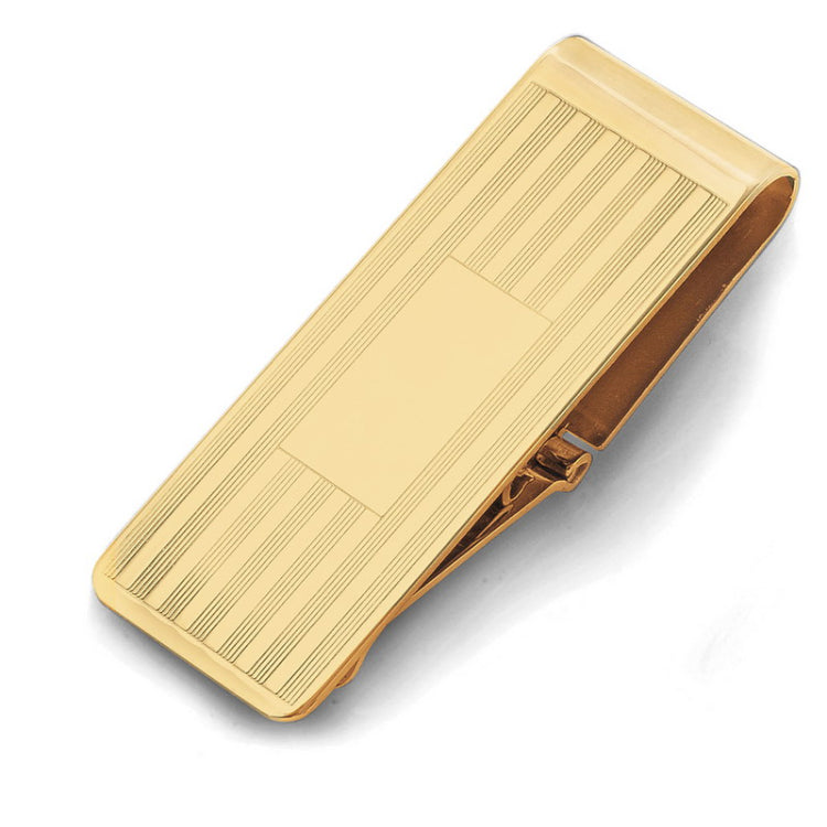 Gold Finish Embossed Hinged Money Clip, Classic Pattern