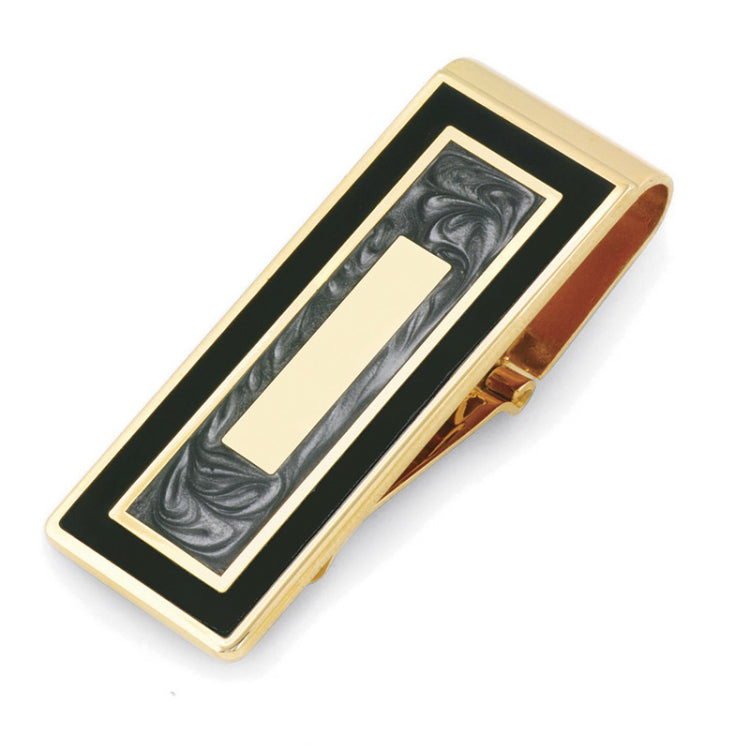 Gold Finish Black & Grey Hinged Money Clip