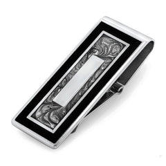 Rhodium Fimish Black & Grey Hinged Money Clip