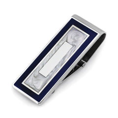 Rhodium Finish Blue & Mop Hinged Money Clip