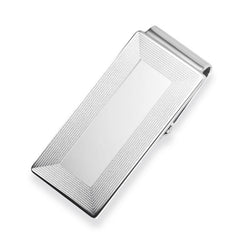 Rhodium Finish 7/8 Wide Hinged Money clip Polished Engraved