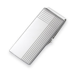 Rhodium Finish 7/8 Hinged Money Clip Engraved
