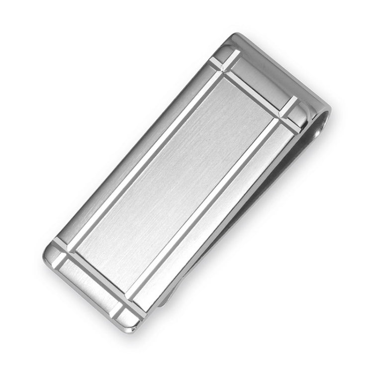 Rhodium Finish Diamond-Cut Money Clip 4-Way