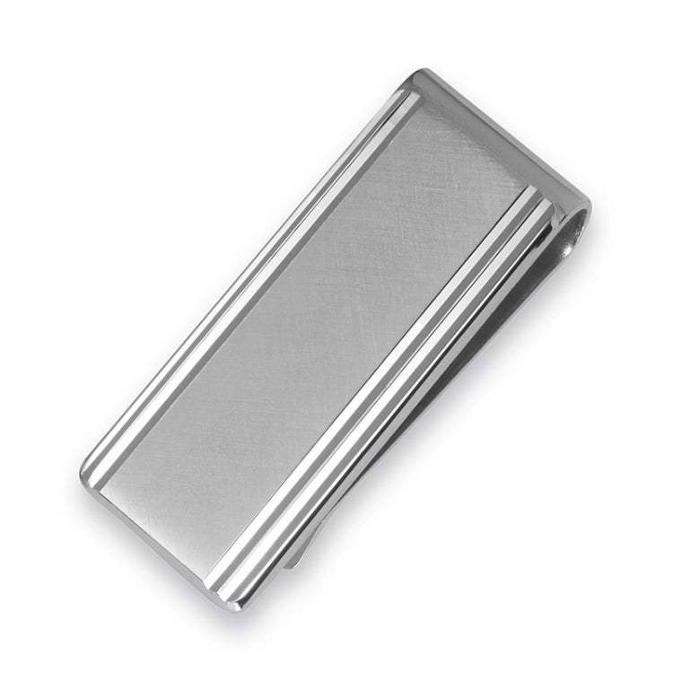 Rhodium Finish Diamond-Cut Money Clip 2-Line Border