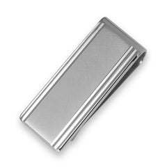 Rhodium Finish Diamond-Cut Money Clip 2-Line Border