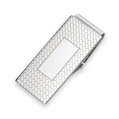 Rhodium Finish 7/8 Hinged Money Clip Engraved