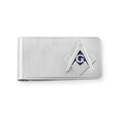 Rhodium Finish Lg Masonic Emblem Money Clip