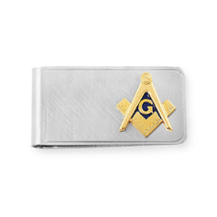Rhodium Finish Large Masonic Emblem Money Clip